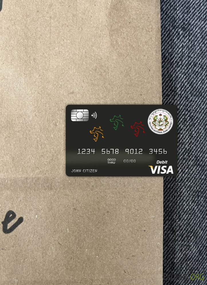 Photolook de la carte visa de la Banque nationale du Bhoutan pour le Bhoutan